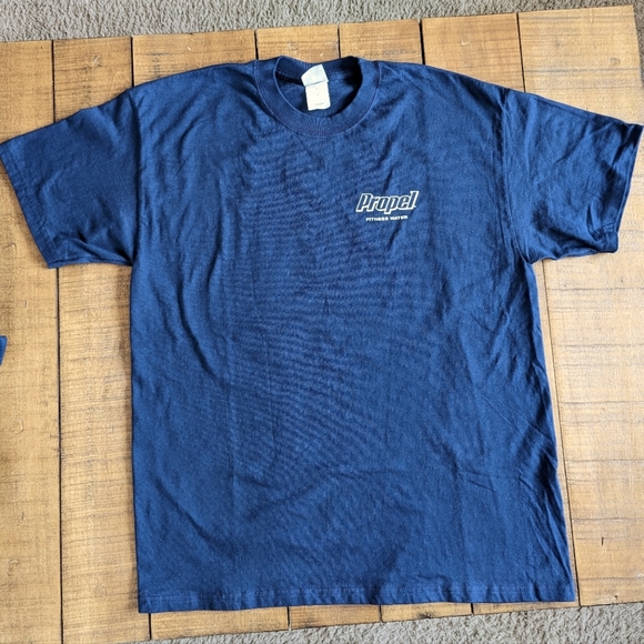 Men's Medium Vintage 2000s Hanes Beefy Navy Blue Propel T-Shirt - Picture 1 of 6